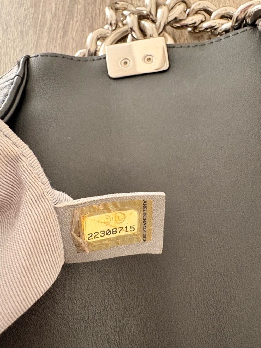 CHANEL Black Calfskin Chevron Boy Bag with Silver Hardware and Gourmette Chain - Picture 10 of 13